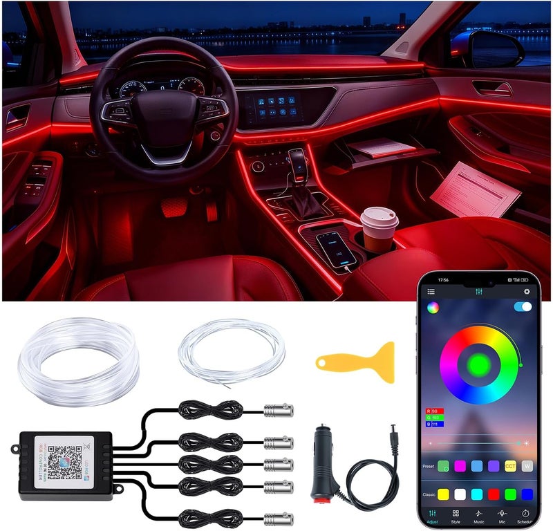 Ligrel Interior Car LED Lights Wireless APP Control 5 in 1 RGB Ambient Lighting Kit with 236" Fiber Optic, 16 Million Colors Music Sync Waterproof LED Strip Lights for Cars Trucks SUVs Auto Interior Decor - Image 1